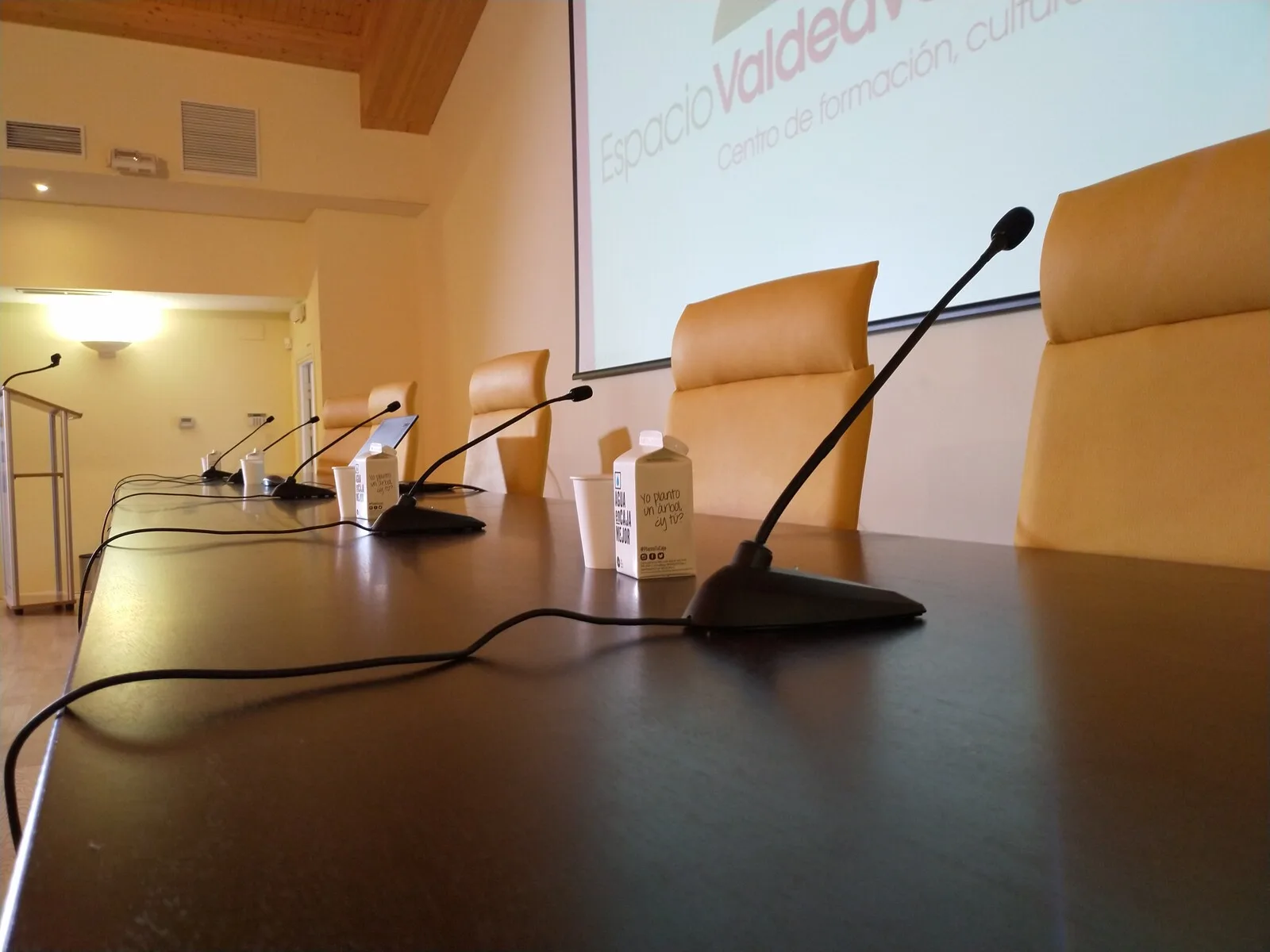 Sala de congresos equipada con micrófonos de conferencia